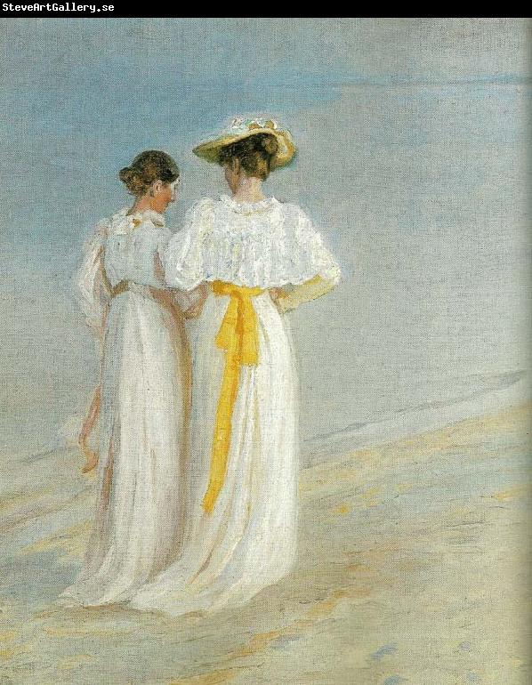 Michael Ancher sommeraften pa skagen sonderstrand, anna ancher og marie kroyer